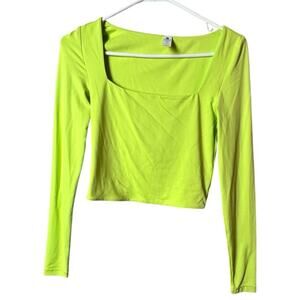 90 Degrees By Reflex Women's  Crop Top Lime Green Long Sleeve Top Sz XS